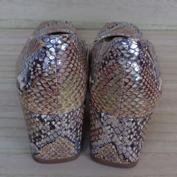 Naturalizer Karina Tan Metalic Snake Print Leather Pump Block Heel Womens Size 5 - Picture 4 of 7